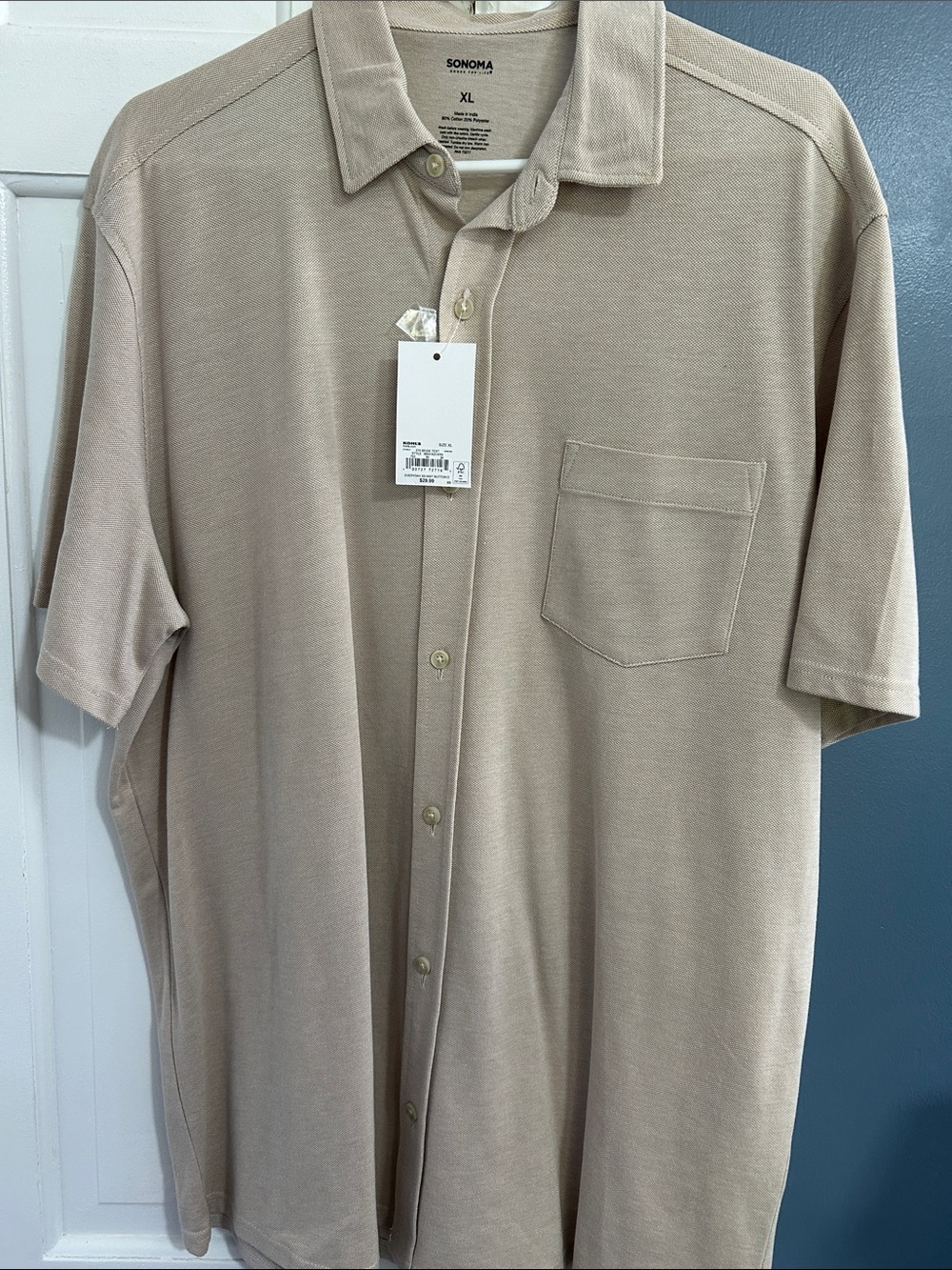 Sonoma Men’s Short-Sleeve Button Down Shirt in Light Beige